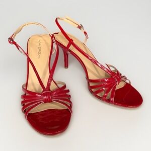 Via Spiga Red Patent Leather Strappy Heels Sandals Women's Size 8.5M Italy